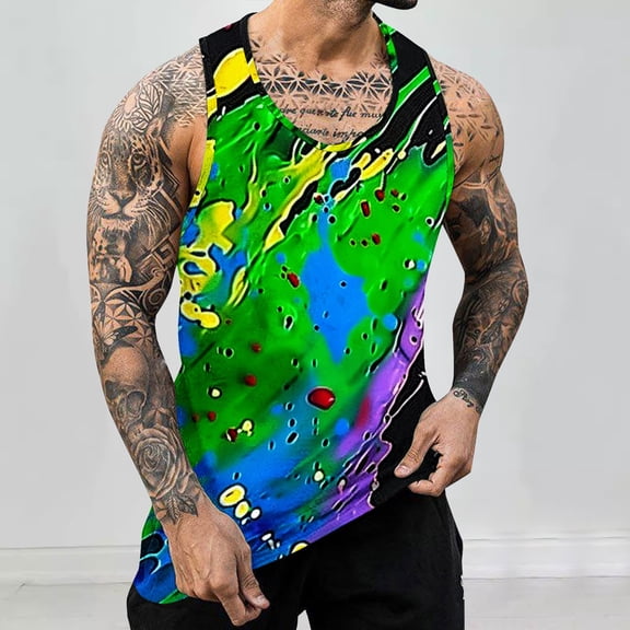ALLLIST Summer Mens Tank Tops Sleeveless Pullover Casual Tie Dye Undershirts for Men Size S-4XL