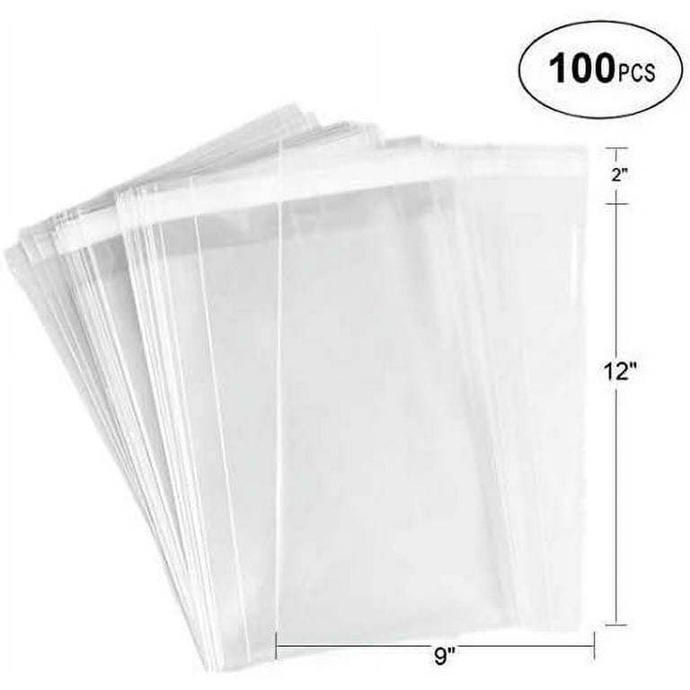 100 Pieces (9x12 inch) Clear Plastic Bags for Packaging Clothing & T-shirts Strong Packing Self Adhesive Cellophane Bag