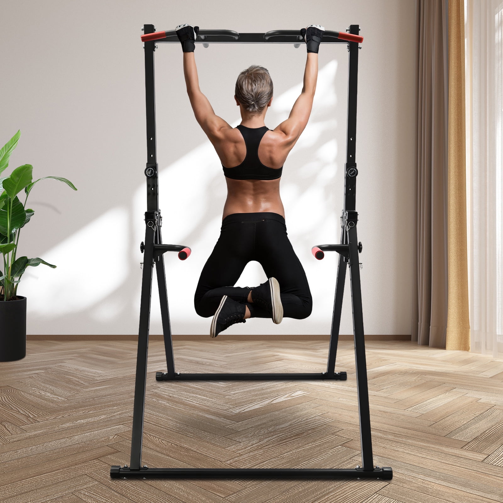 Pull Up Station Triangular Power Tower Pull Up Bar Adjustable Height Strength Training Fitness Equipment for Pull-Ups, Dips, Push-Ups & More