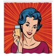 thumbnail image 3 of Alcohol Shower Curtain, Pop Art Party Girl Toasting Champagne at Party Image on Starburst Retro Background, Fabric Bathroom Set with Hooks, 69W X 70L Inches, Multicolor, by Ambesonne, 3 of 3