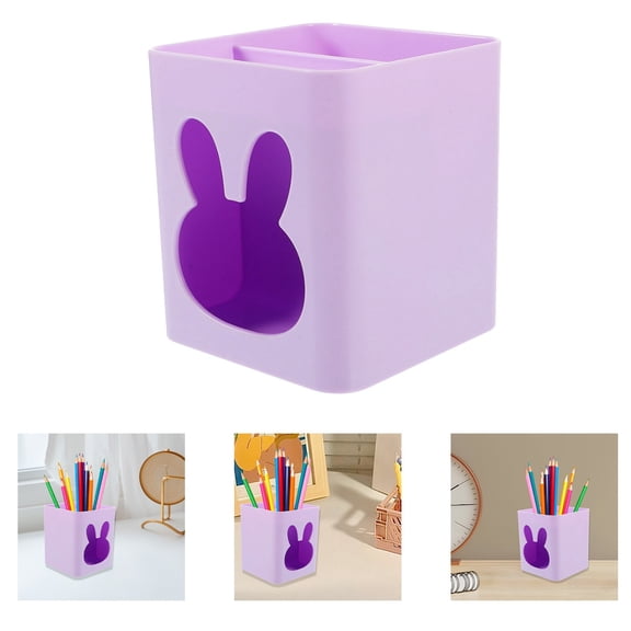 Cute Rabbit Pen Holder, 4.3 Inch Purple Desk Organizer, Adorable Pen Cup for Office Supplies, Bunny Pencil Holder for Women Men, Multi-Functional Desk Decor