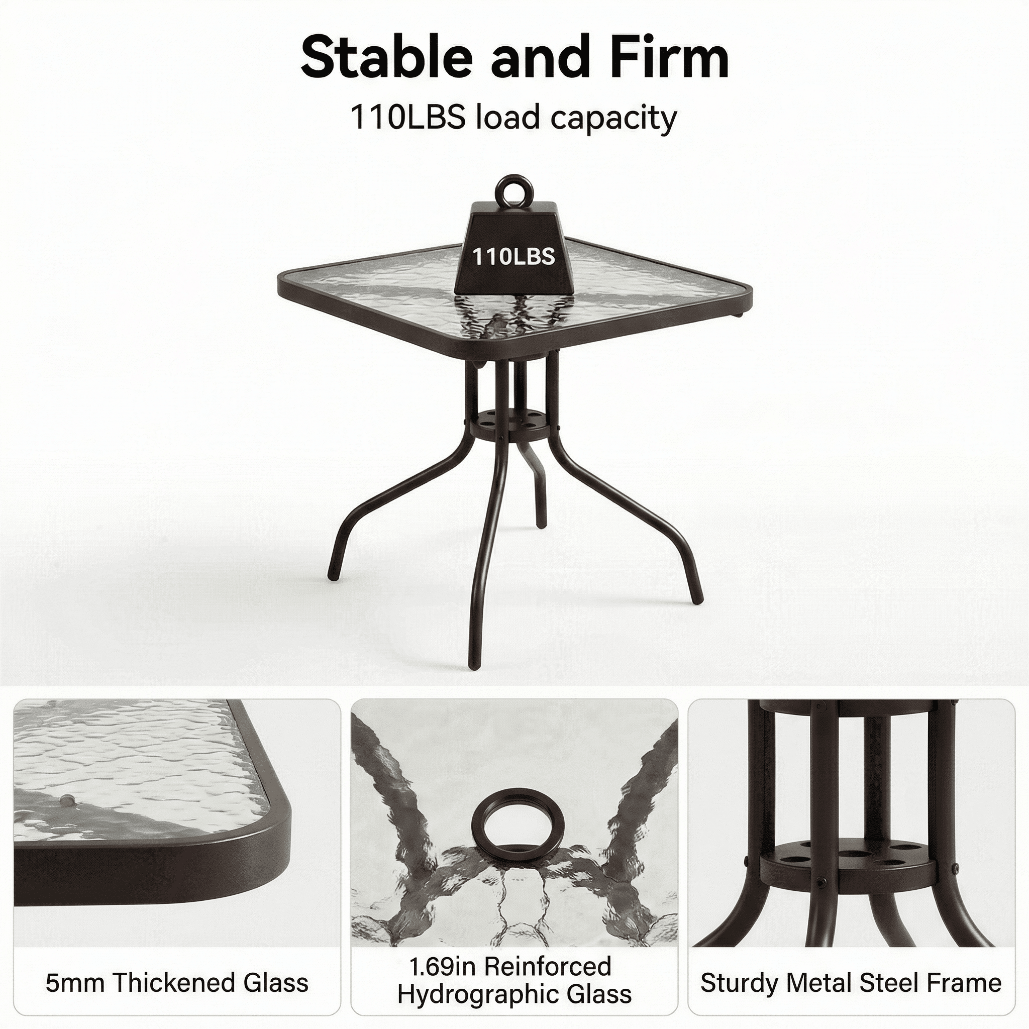 TLSUNNY Patio Furniture Set on Sale, Outdoor Dining Set of 5, Square Glass Table with Umbrella Hole and 4 Stackable Textilene Chairs, for Patio, Backyard, Porch, Lawn