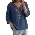 thumbnail image 4 of GZWYHT Embroidered Linen Tops for Women Cotton Peasant Tops Embroidered Tunic Pullover Shirts Muslin Shirt Women Floral Embroidered Top Plus Size Gauze Tops Blue 2XL, 4 of 9