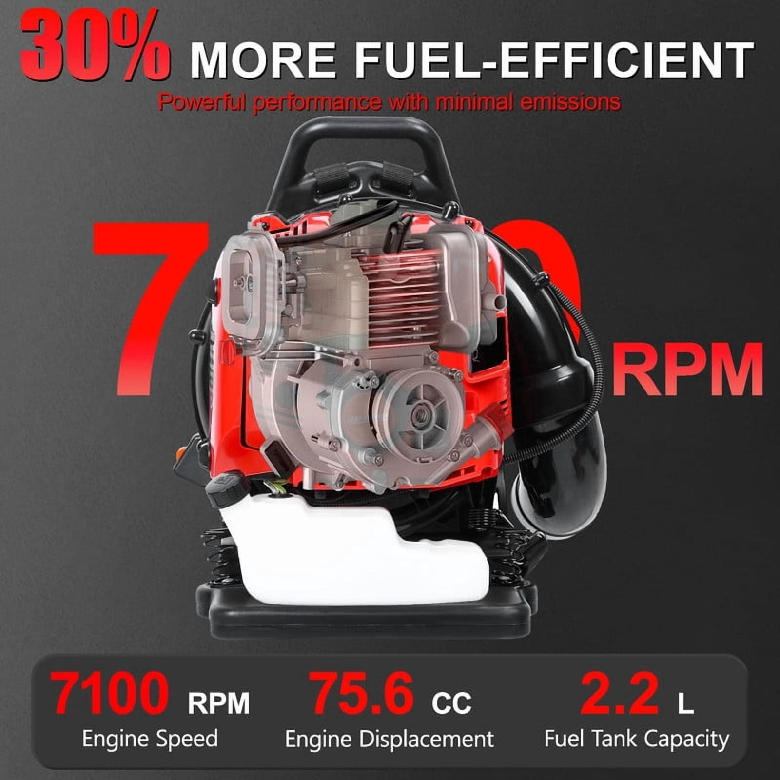75.6CC Backpack Leaf Blower – Gas Powered 5HP 4-Cycle 900CFM 210MPH High Airflow, Ergonomic Design, Low Vibration, and Cruise Control, Leaf Blower for Lawn Care