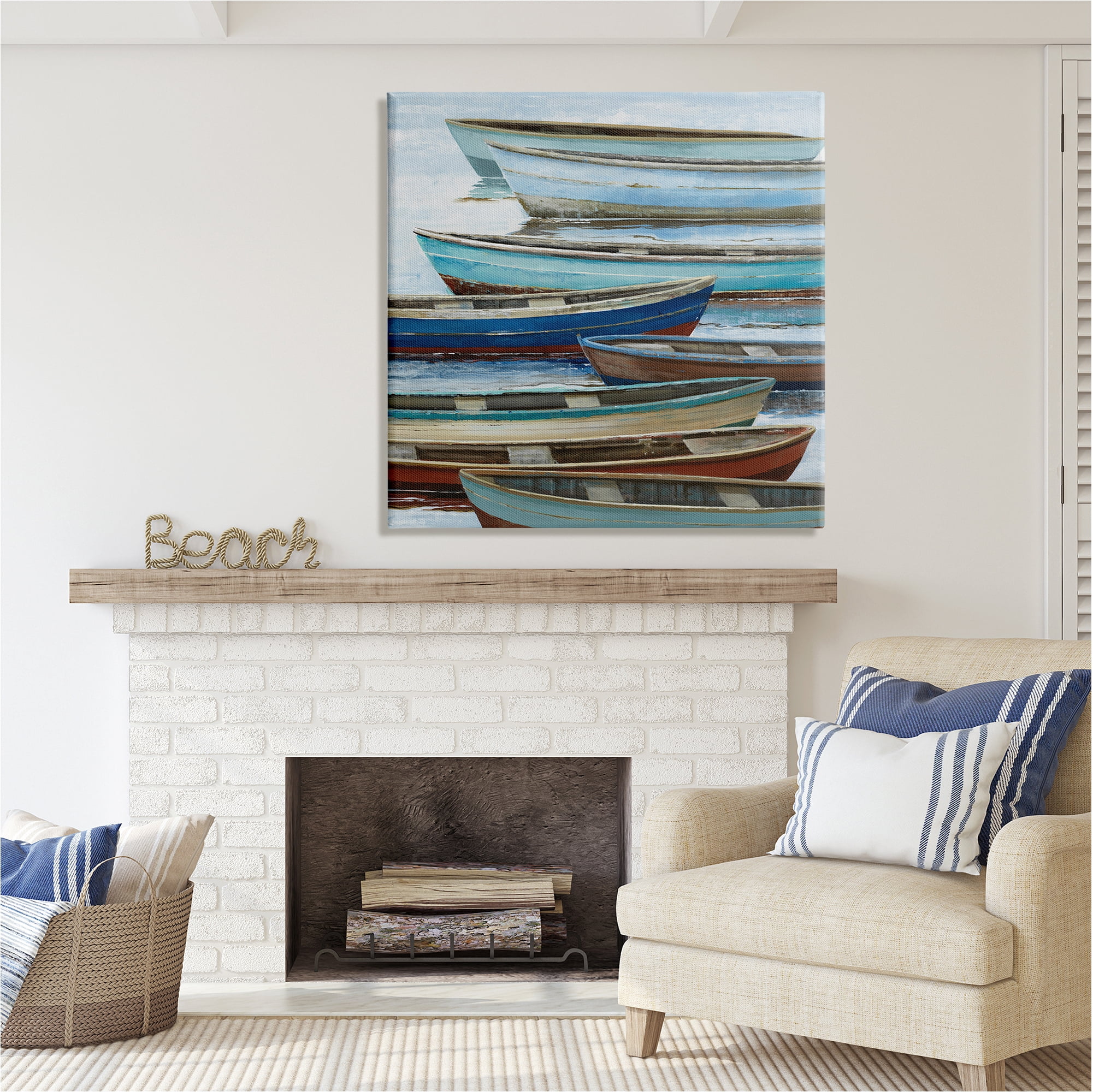 Stupell Industries Rustic Canoes on Lake Transportation Painting Gallery Wrapped Canvas Art Print Wall Art, 36 x 36