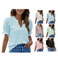 thumbnail image 4 of Camisas de gasa para mujer, blusas casuales de verano, manga corta, cuello en V, blusas con pompones de punto suizo para el trabajo, viajes y fiestas, 4 of 6
