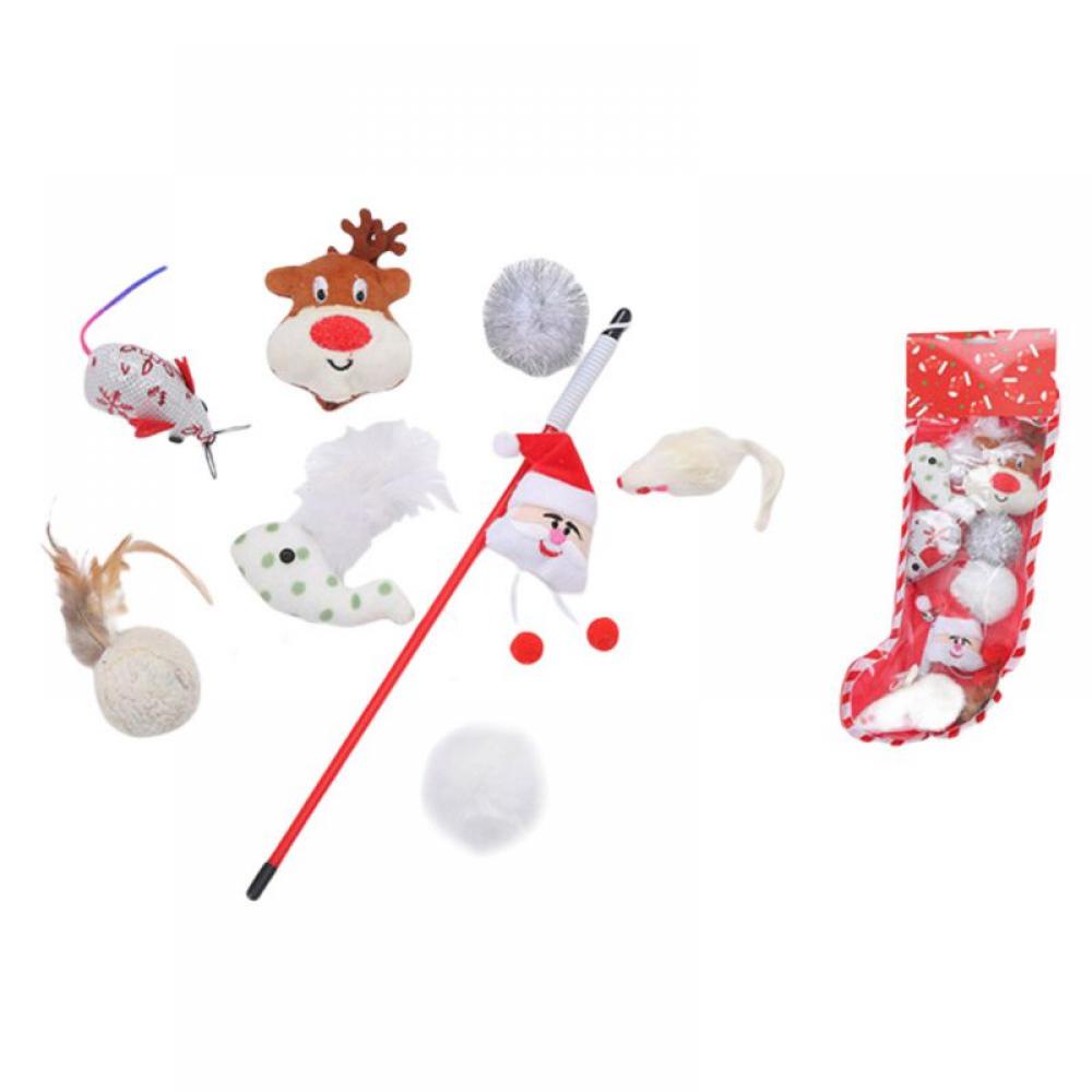 Christmas Cat Toys Stocking Set, Interactive Kitten Toys Assorted for Kitty with Cat Teaser