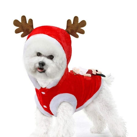 GLiving Dog Cat Christmas Outfit Coat Sweater Santa Claus Cartoon Costume Soft Warm Fleece Pet Winter Party Dress Up Clothes Jumpsuit Apparel for Puppy