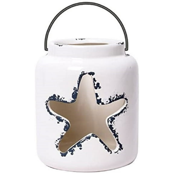 Hosley 5.5 inch High, White Ceramic Star Designed Tealight Candle Holder