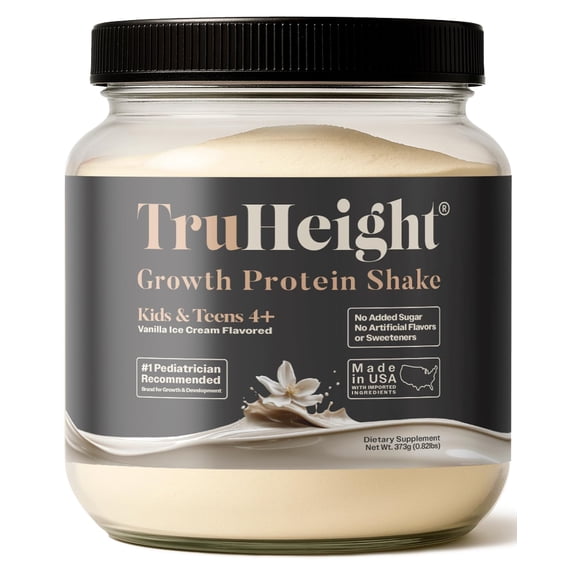 TruHeight Growth Protein Shake (Vanilla Ice Cream Flavor, Whey) Tall Nutrition for Natural Growth & Development - Protein Powder for Kids & Teens, Weight Gain Drinks - Picky Eater Vitamin, Ages 4 