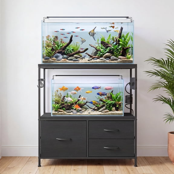 Heavy Duty Metal Aquarium Stand with Cabinet for 20-29 Gallon Tanks, Heavy Duty Reptile Terrarium Stand, for Home Office Fish Tank Shelf, 31.5" l x 15.7" w x 32.5" h, 330LBS Capacity