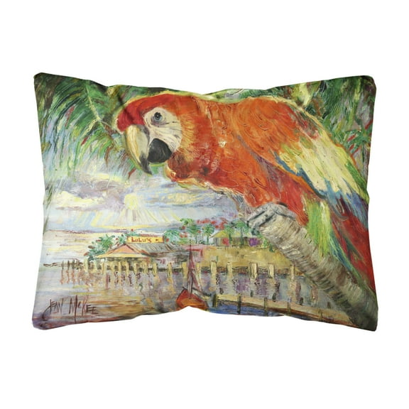 Carolines Treasures JMK1134PW1216 Red Parrot at Lulus Canvas Fabric Decorative Pillow  12H x16W multicolor