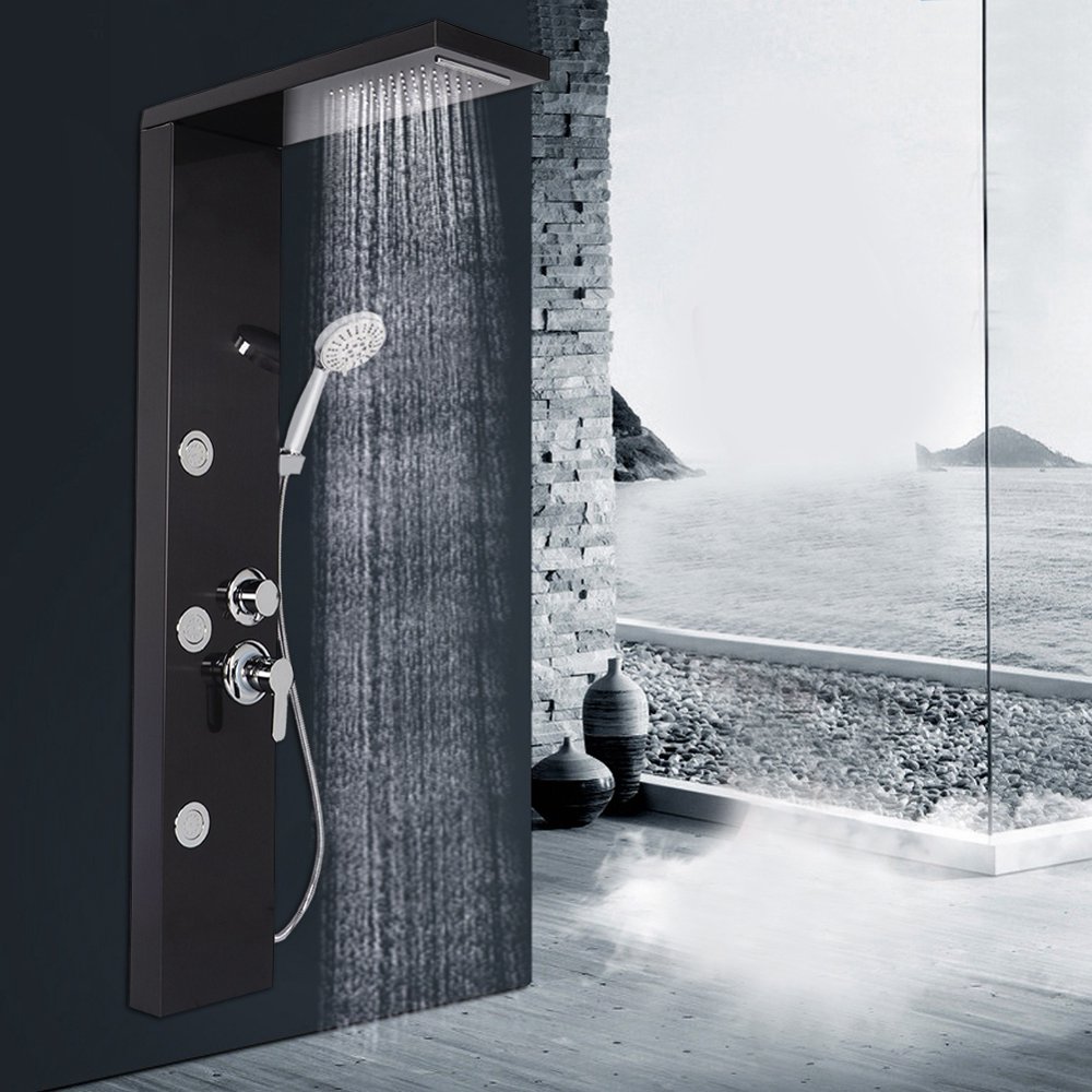 DOACT Stainless Steel Black Shower Panel Set Bathroom Showering Kit for