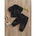 thumbnail image 4 of Gureui Girl Boy 2 Pieces Outfit, Casual Black Zipper Leather Tops + Solid Color Pant Clothes Set, 4 of 8