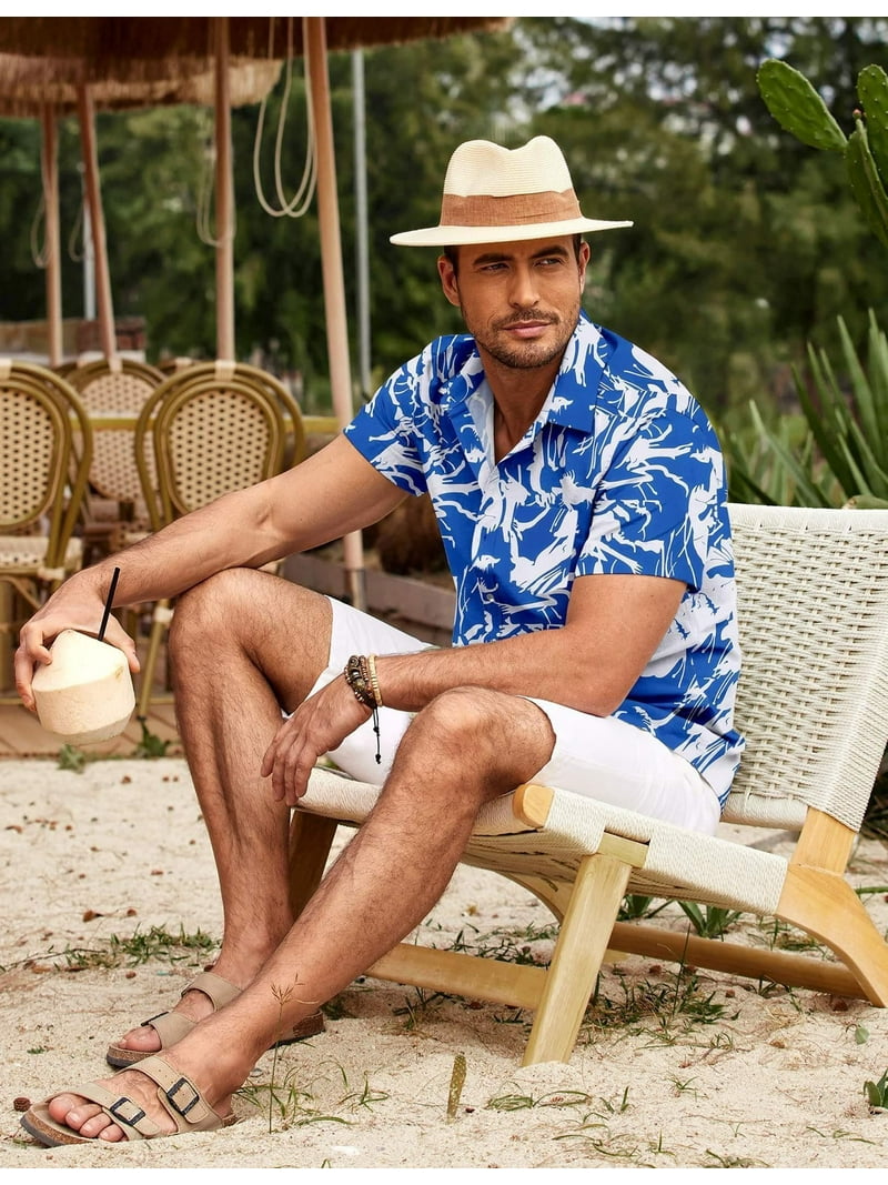 COOFANDY Hawaïaans herenoverhemd, shirts met bloemen, korte mouwen, strijken niet nodig, ongedwongen zomershirt voor op strand, vakantieshirts met normale pasvorm, XXL COOFANDY Hawaïaans herenoverhemd, shirts met bloemen, korte mouwen, strijken niet nodig, ongedwongen zomershirt voor op strand, vakantieshirts met normale pasvorm, XXL