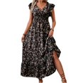 thumbnail image 2 of Delconic Women’s Short Sleeve V Neck Floral Print Maxi Dress Lightweight Flowy Casual Summer Long Dress for Daily Wear Black L, 2 of 7