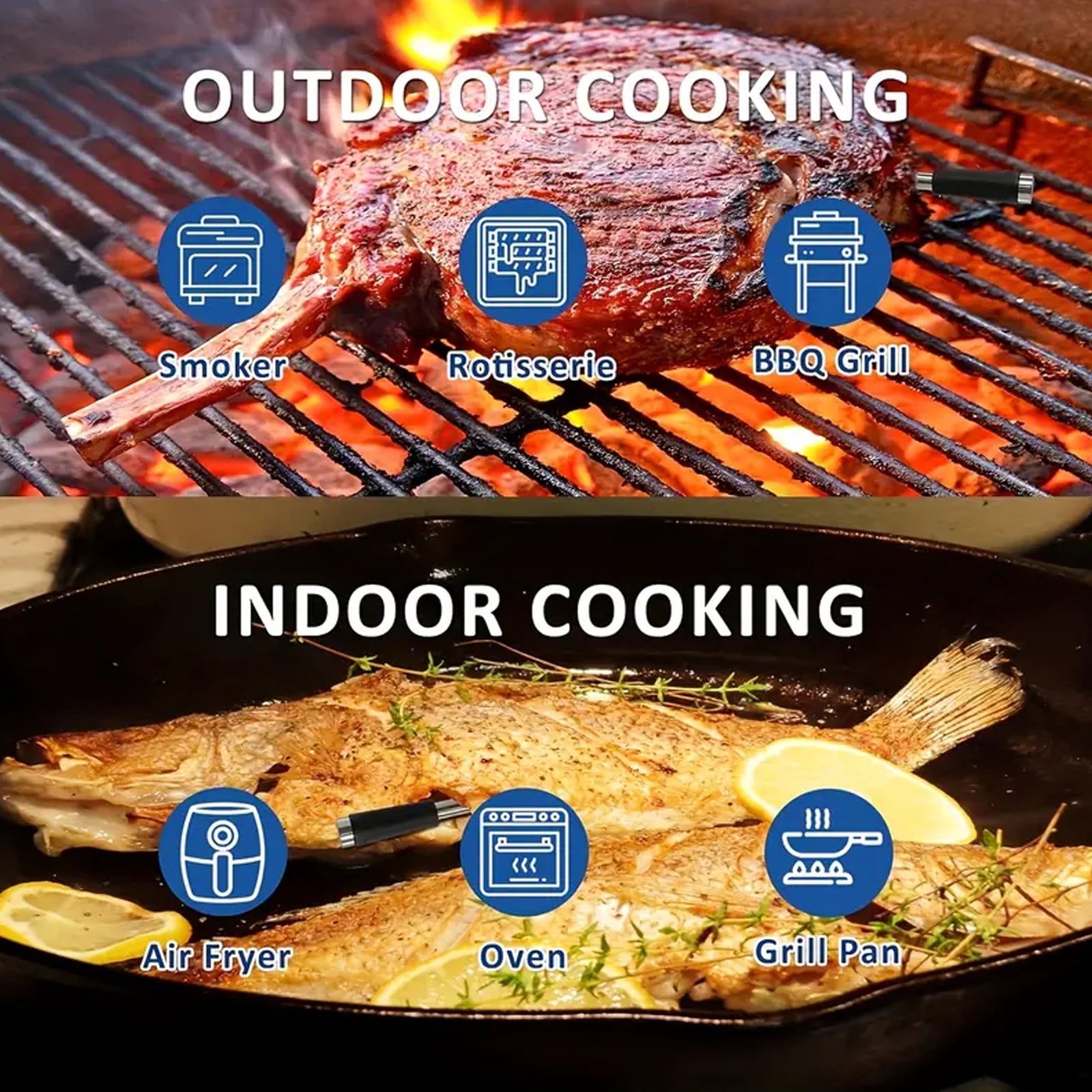 Wireless Digital Food Thermometer,Smart Bluetooth Meat Thermometer with App,656 Ft Range,Grill Thermometer for Outside,Dual Probes