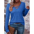 thumbnail image 4 of Camiseta de Larga con Cuello en V para Mujer, Estilo Casual, Cómoda, Elástica, de Color Liso. Azul L, 4 of 6
