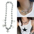 thumbnail image 3 of XISAOK Exaggerated Big Round Bead Five-pointed Star Necklace Niche Sweet Neck Chain, 3 of 12