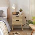 thumbnail image 4 of Pouseayar Rattan Nightstand with Socket Side Table Natural,Golden, 4 of 7