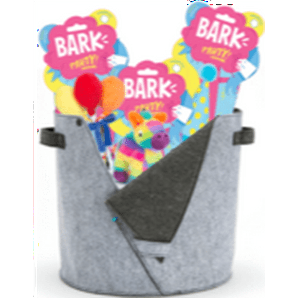 BarkBox Party Animal Birthday Bundle 3 Toys & Toy Bin