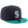 thumbnail image 3 of Men's New Era Navy/Teal Seattle Mariners Alternate Authentic Collection On Field 59FIFTY Fitted Hat, 3 of 6