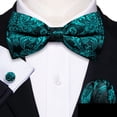 thumbnail image 3 of Conjunto de pajarita Barry.Wang, color verde azulado, negro, floral, seda formal, 3 of 6