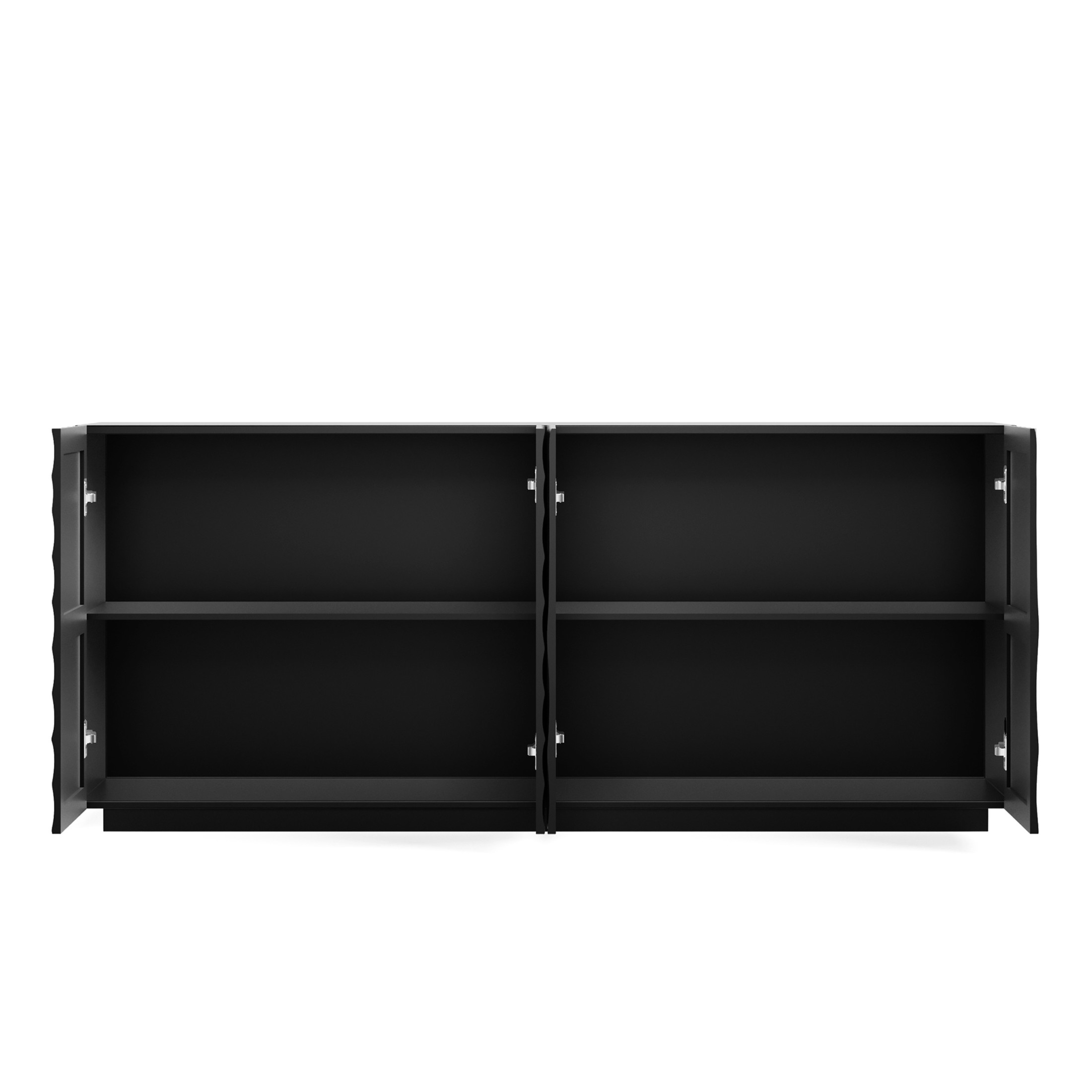 Noble House Lavor 4-Door Modern Accent Storage Sideboard Cabinet, Buffet Cabinet for Kitchen, Living Room, Black