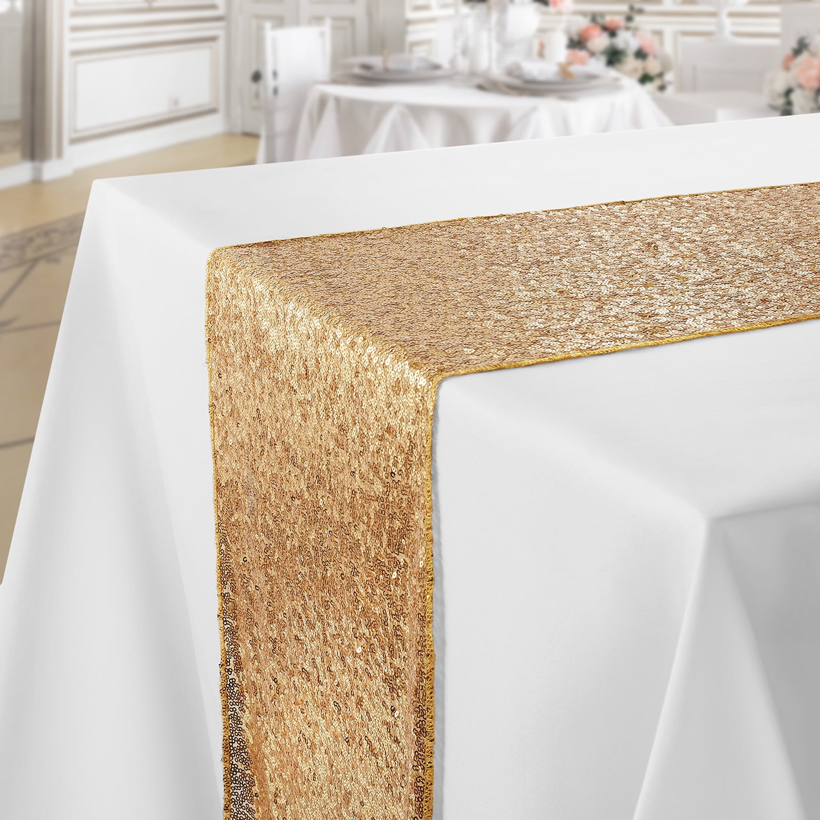 white and gold table cloth