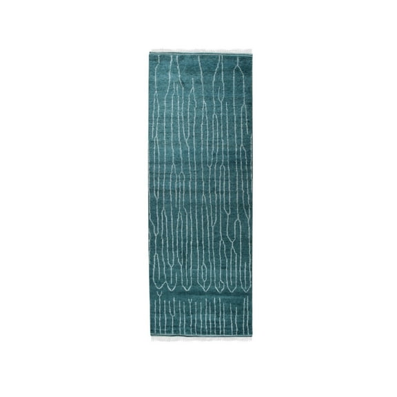 EORC DO02GN4X8 Hand Knotted Wool Moroccan Rug, 4' x 8', Green Area Rug