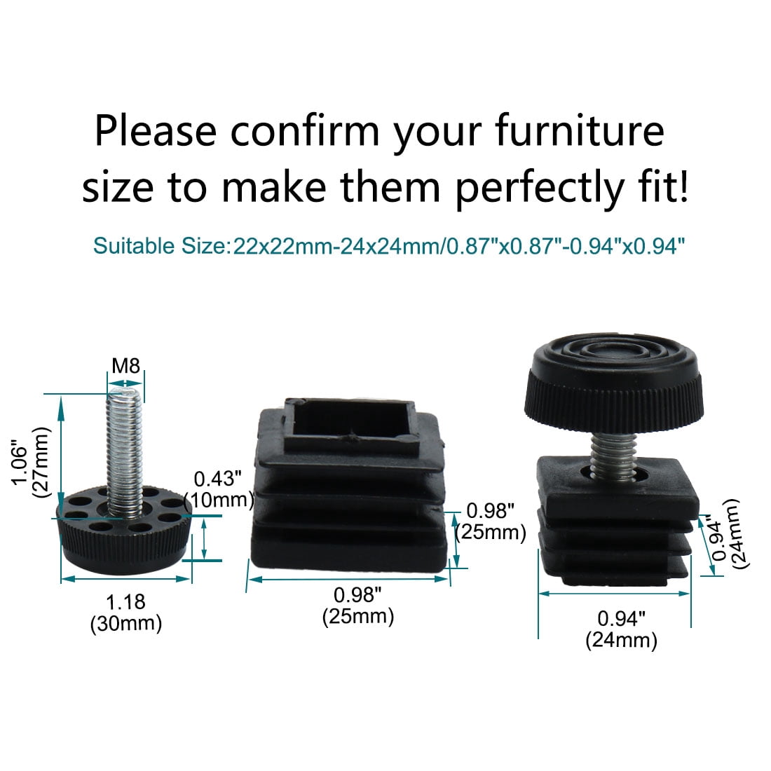 Unique Bargains 4Pcs Leveling Feet Insert Furniture Adjustable Leveler 0.98" x 0.98"
