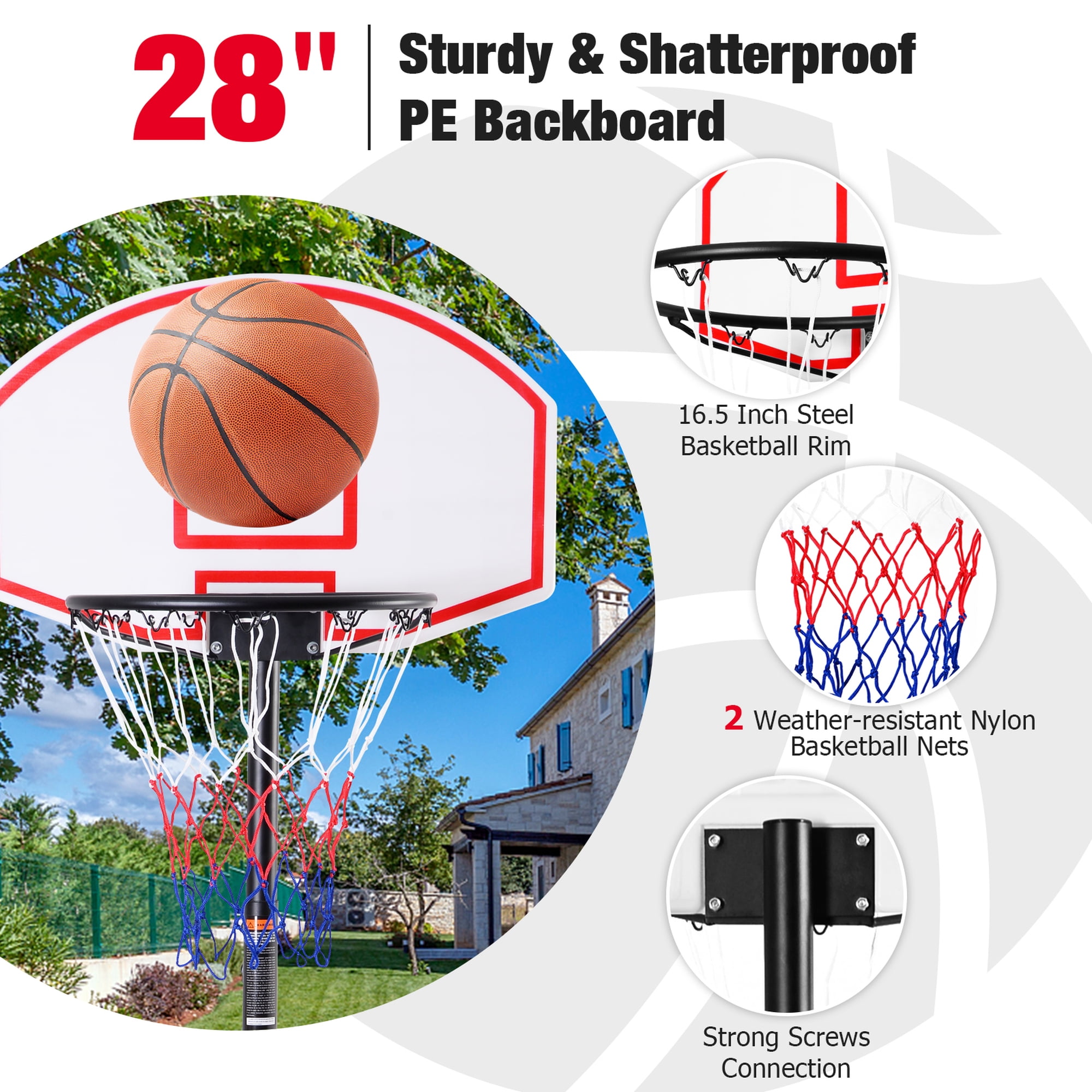 Costway Adjustable Basketball Hoop System Stand Kid Indoor Outdoor Net Goal W/ Wheels