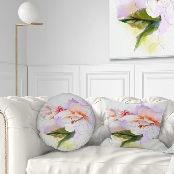 Designart White Begonia Flower Watercolor - Floral Throw Pillow - 12x20
