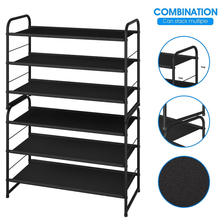 Simple Trending 3-Tier (9 Pairs) Fabric Shoe Rack , Black 