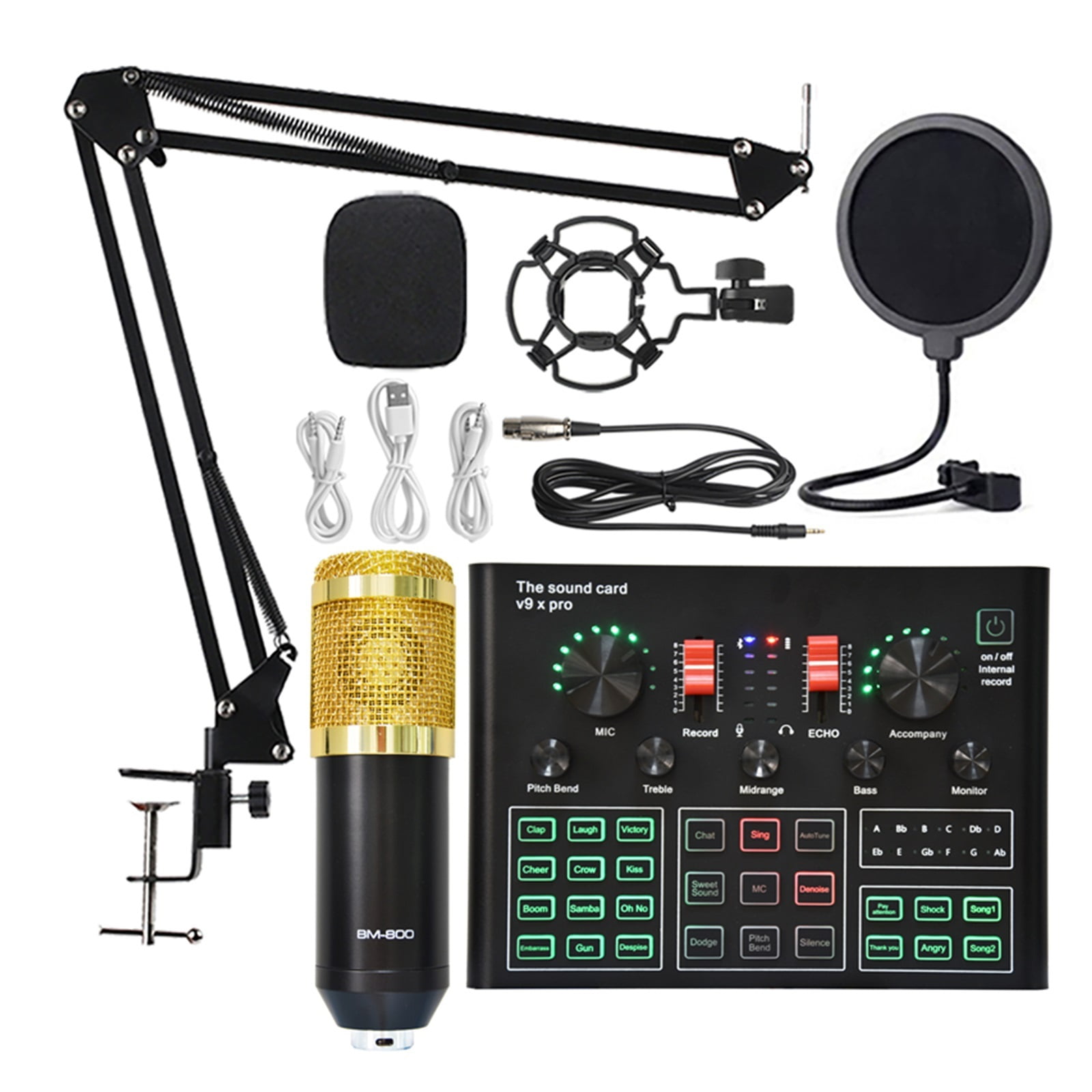 Bm 800 Microphone Sound Card Professional Studio Condenser Wireless Microphone For USB Gaming Singing MIC For PC Phone