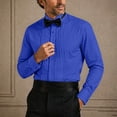 thumbnail image 2 of IROINNID Men Pleated Front Turndown Collar Button Front Long Sleeve Tuxedo Dress Shirt with Matching Bow Tie formal Wedding Banquet Ceremony Top(Blue,S), 2 of 7