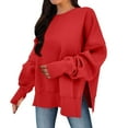 thumbnail image 3 of Zedker Women'S Oversized Side Slit Hem Sweatshirts, Drop Shoulder Relaxed Crewneck Long Sleeve Tops with Side Vents,Comfy Solid Color Casual Pullover,Red,XXL, 3 of 7