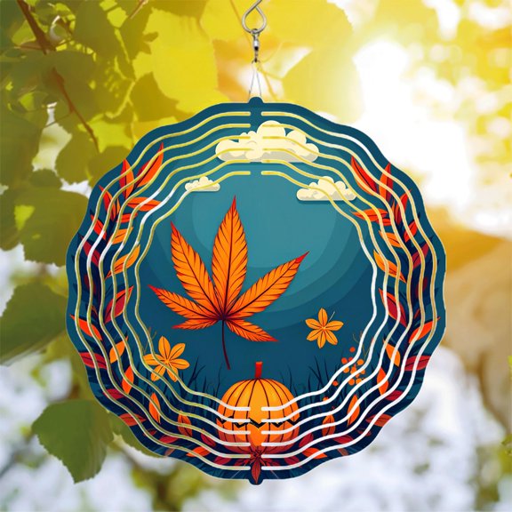 Metal Hanging Wind Spinners with Autumn Leaves Pumpkin Leaf Design - Colorful Garden Wind Chimes for Seasonal Decor