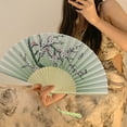 thumbnail image 3 of Mosey Folding Fan with Tassel Chinese Style Hand-painted Flower Bamboo Leaf Print Dance Performance Photo Props Portable Summer Hand Held Fan Party Supplies Gift, 3 of 8