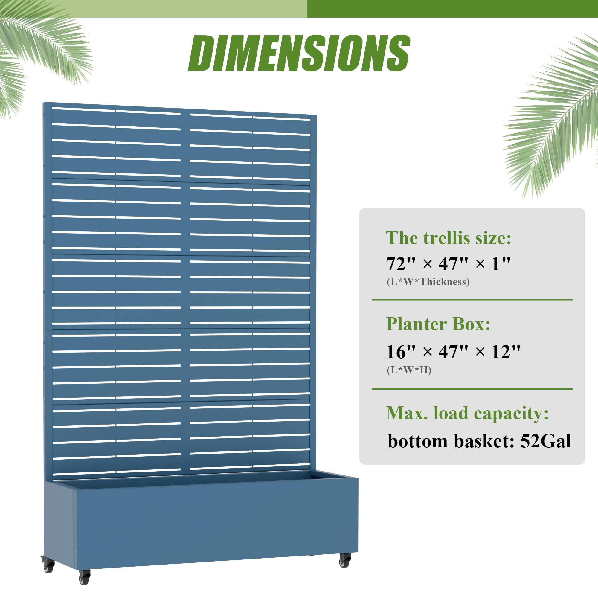 MAYEERTY 72x47x16 Inch Starry Night Blue Metal Rectangular Planter Box with Trellis, 5 Piece Set for Outdoor Garden & Patio