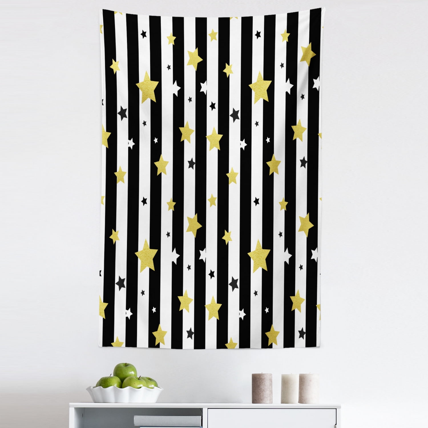 Striped Tapestry, Black and White Lines Background with Big and Small