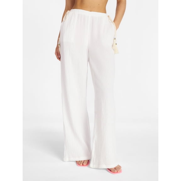No Boundaries Side Tie Gauze Beach Pants, Women's XXS-XXL