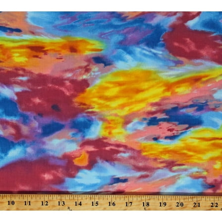 Cotton Sunflower Sunset Sky Colorful Clouds Scenic Landscape Multi-Color Cotton Fabric Print by the Yard (NATURE-C1136-MULTI)