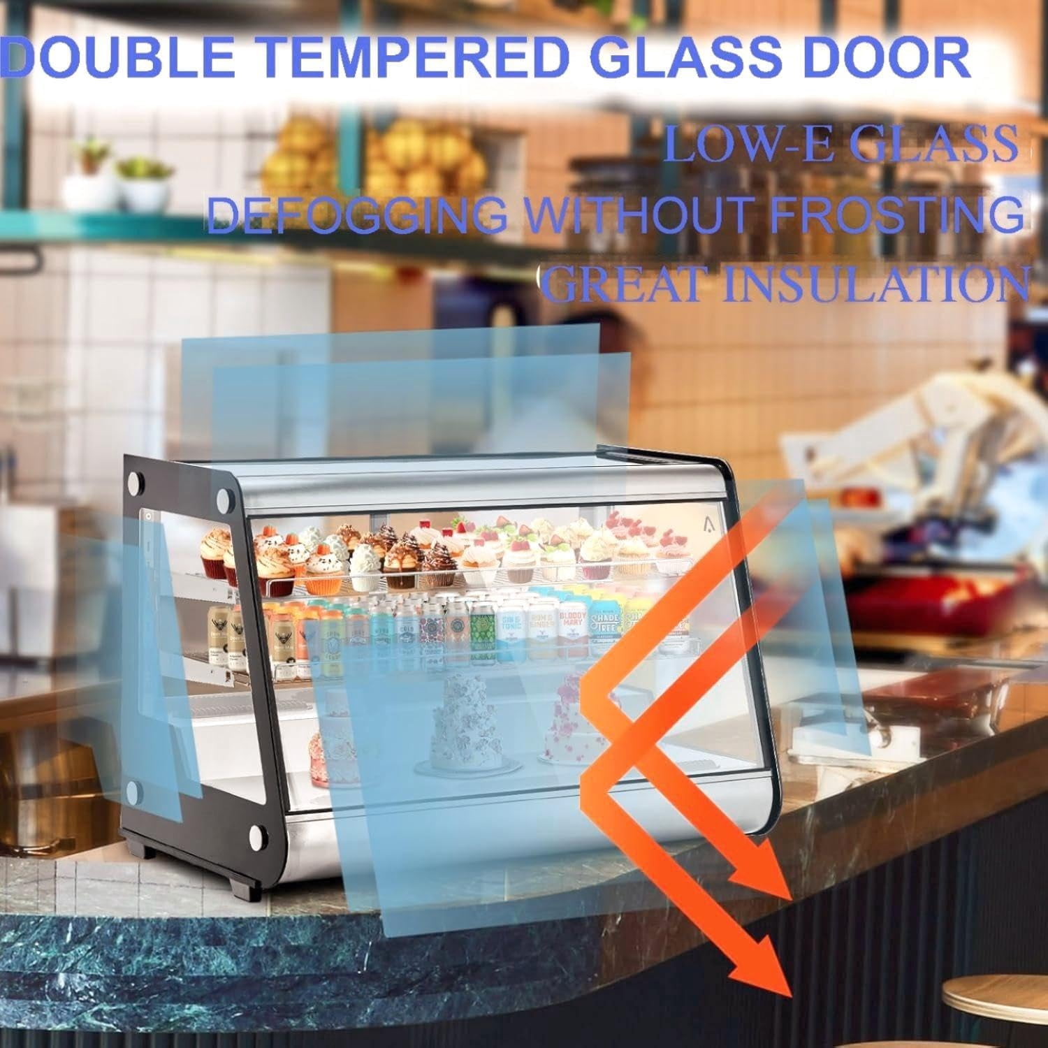 Homhougo Commercial Cake Display Refrigerator 6.5 Cu.Ft/183L Countertop Refrigerated Display Case with Digital Controller, Automatic Defrost, LED Lighting and 2 Adjustable Shelves Fridge for Cafe