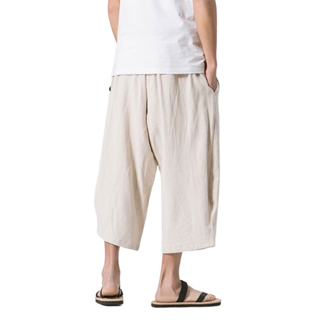 MAWCLOS Men Trousers Elastic Waist Bottoms Solid Color Pants Fitted Running Drawstring Loungewear Creamy White L