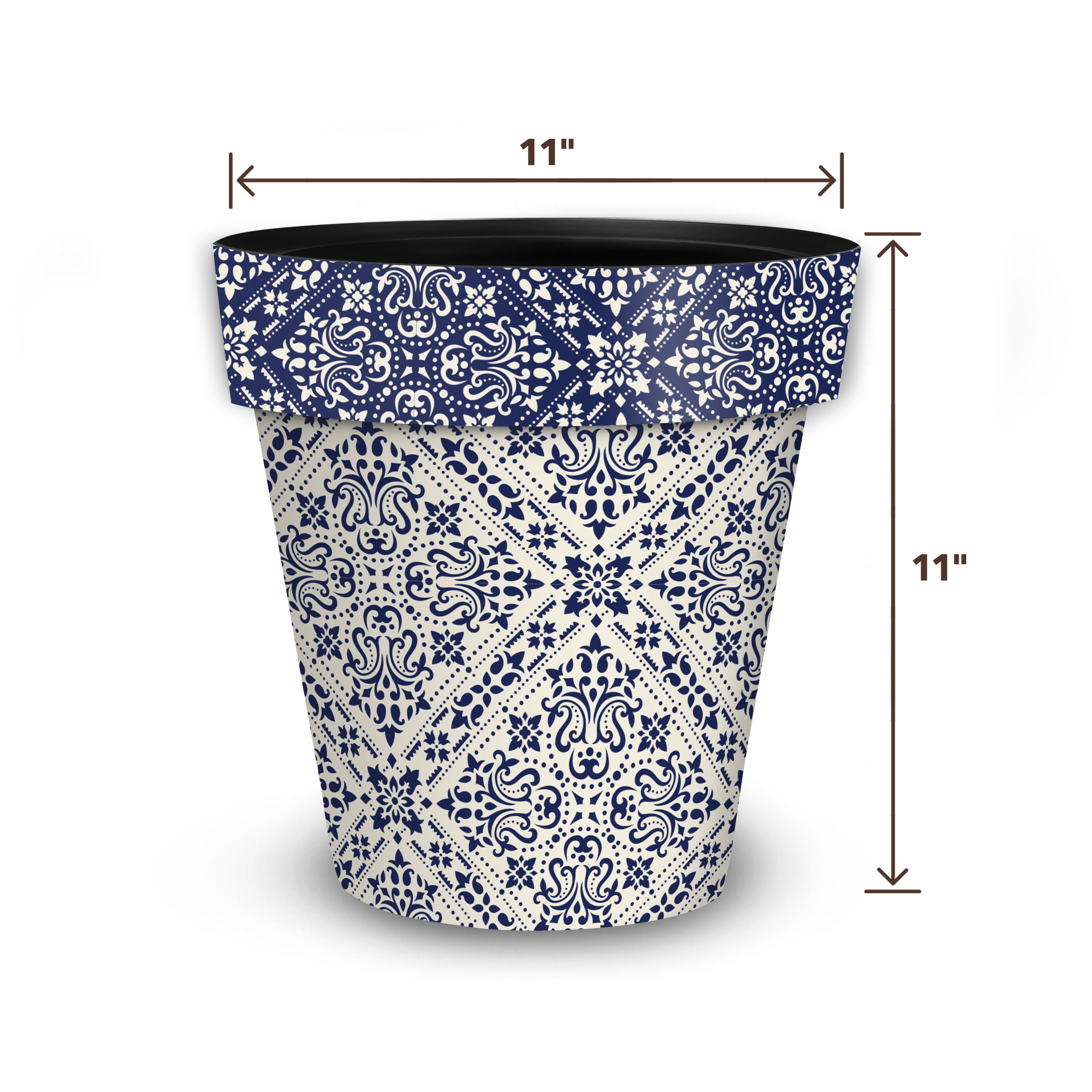 Briarwood Lane Everyday Planter 11.75" x 11" x 11" Navy and Tan Damask Medium Planter