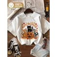 thumbnail image 1 of Women's Halloween T-Shirt - Happy Halloween Graphic Tee with Cute Kittens, Pumpkin & autumn Leaves - Soft Crew Neck Casual Party outfit - White Halloween Costume Top for Women, Halloween Clothes, 1 of 6