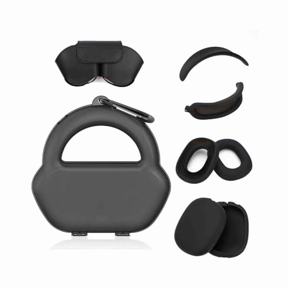 9 in 1 Hard Case for AirPods Max - Tips & Smart Case Cover for AirPods Max Durable Travel Case with Full Protection for Apple Pro Max Headphones (Black)
