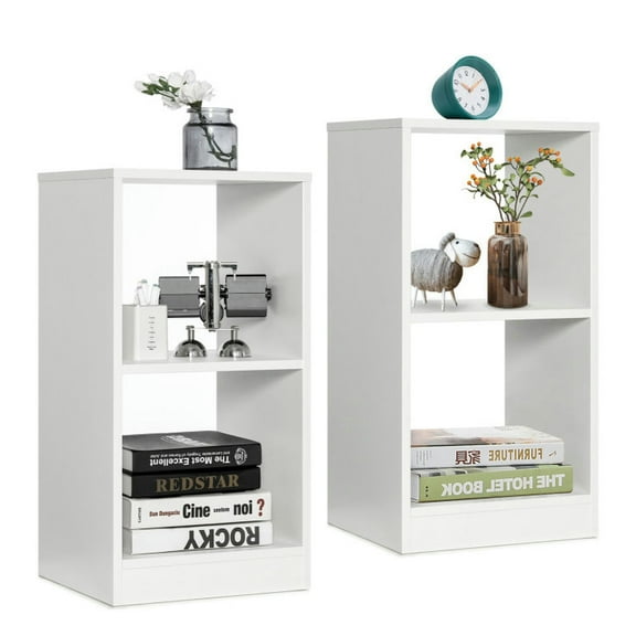 Spaco 2 Pieces 2-Tier Bookcase Set with Anti-toppling Device, Tall Bookshelf, Shelves for Living Room, Home Office, Bedroom, Balcony, White