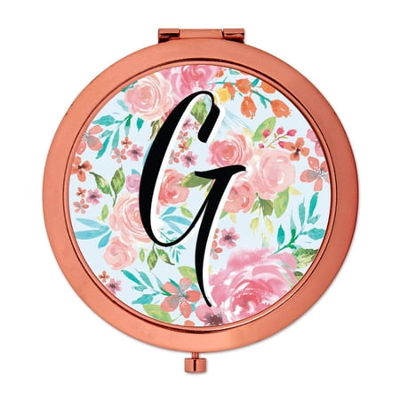 Koyal Wholesale Compact Mirror Bridesmaid s Wedding Gift Rose Gold Monogram Letter G Tea Party Pink Floral Flowers